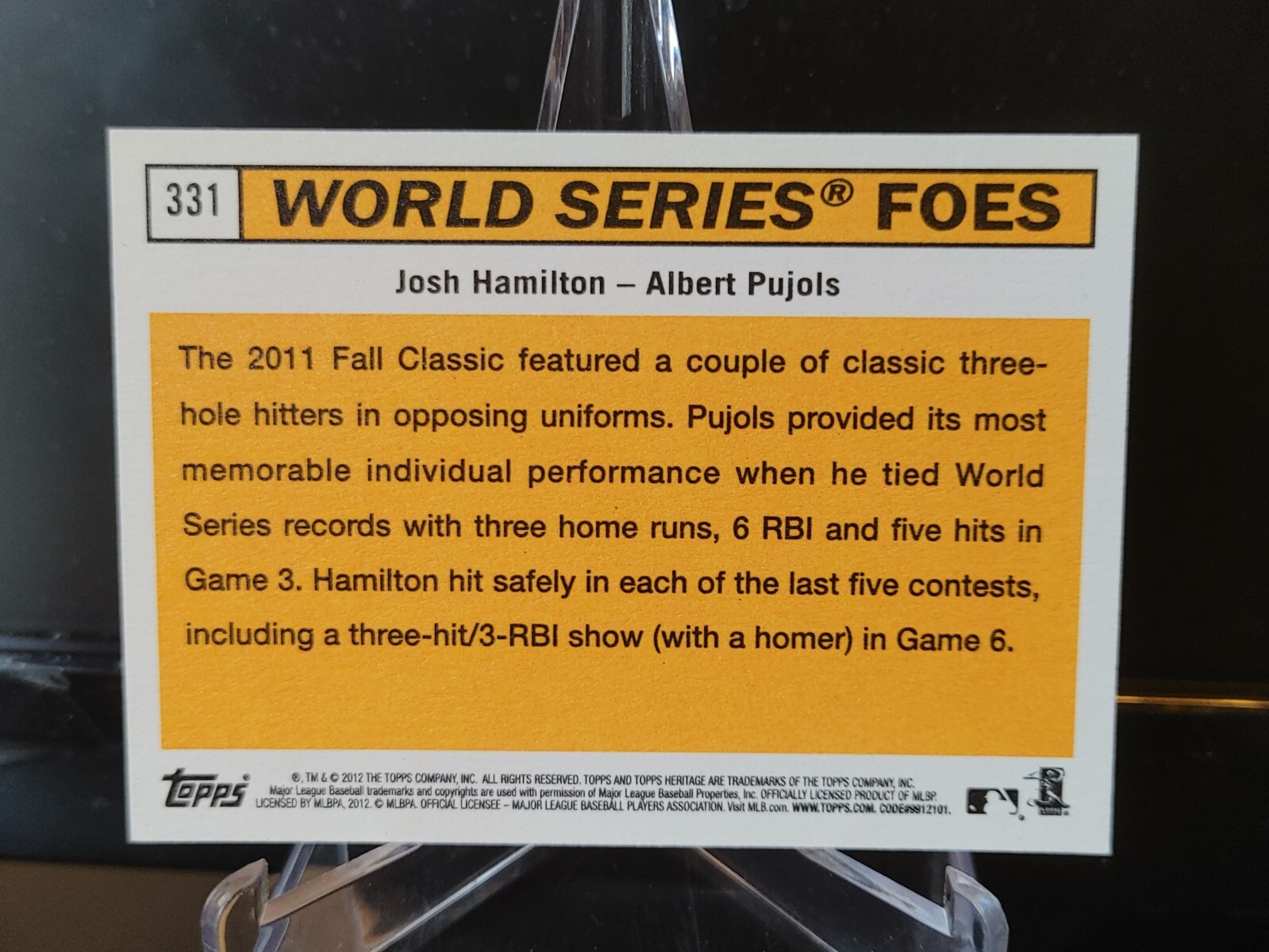 Albert Pujols 2012 Topps Heritage World Series #331 - Cardinals - Josh ...