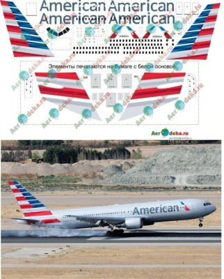 1:144 Decal  Boeing 767-300  American Airlines (New)  AeroDeka #B767-03 for ZVEZ