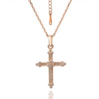 Lau-Fashion Damen Halskette Kreuz Zirkonia AnhäNger Schmuck Vergoldet Ø 45Mm