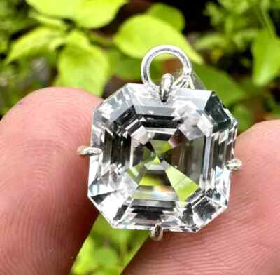 Natürlich 42 Karat Zertifiziert Weißer Saphir Lose Edelstein 925 Silber Anhänger