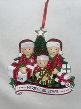 Family of 3 On Christmas Morning 2023 Ornament