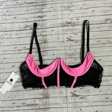 NWT Iefiel Pink Wet Look Black Sheer Lace Underwire 1/4 Shelf Push Up Bra Size L