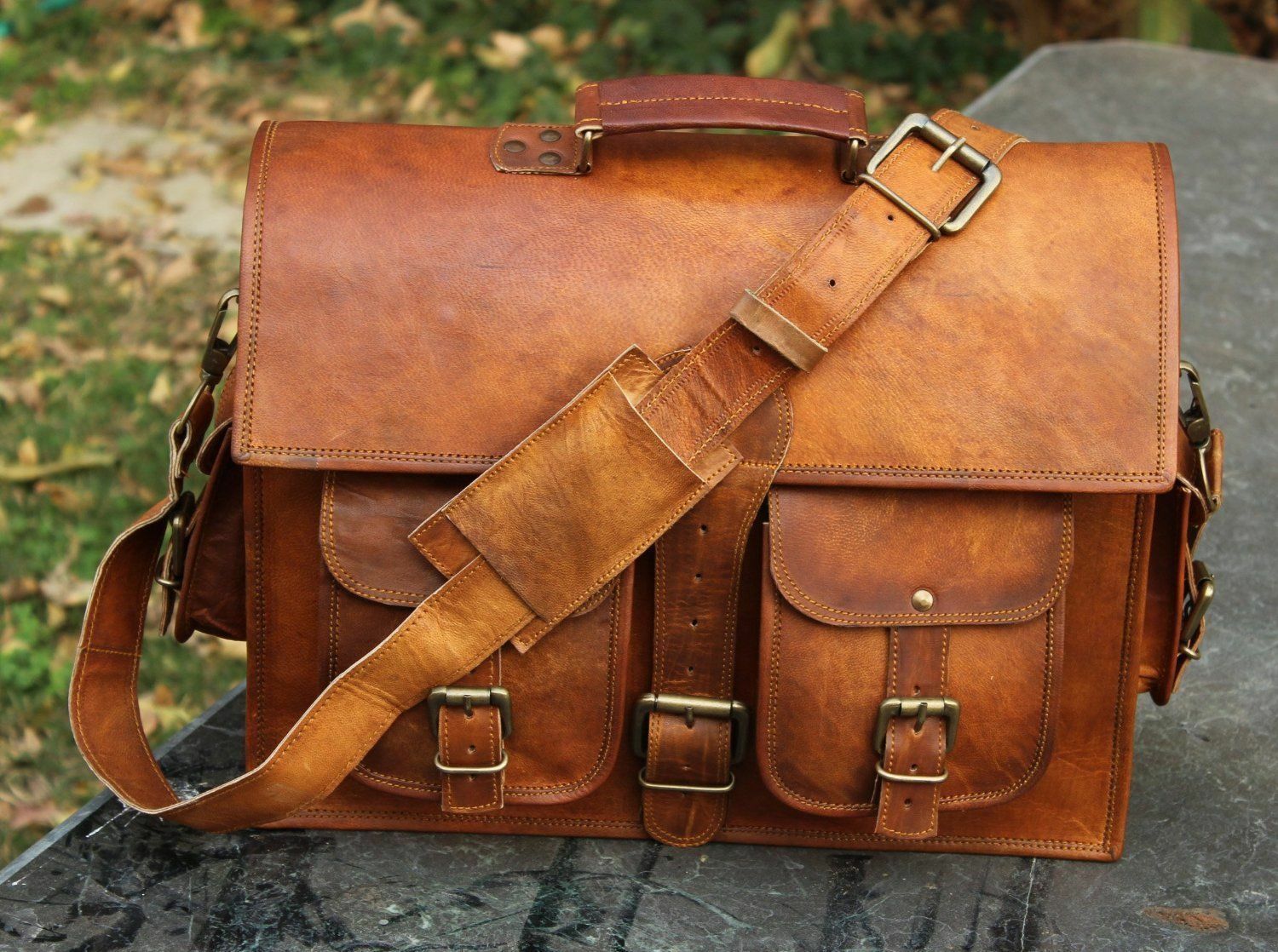 Genuine Leather Unisex Laptop Messenger Bag for Business & Travel-image