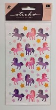 RARE Sticko Iridescent Pearl Pink  Purple Unicorns Stars Scrapbooking Stickers