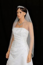 1T White Bridal 2.5" Wide Crystal Beaded Edge Fingertip Length Wedding Veil