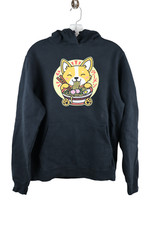 Port  Company Womens Black Sweatshirt Sz M Cat Eating Ramen Noodles Hoodie