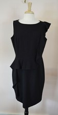 Calvin Klein 12 Black Waisted Sleeveless Sheath Dress Stretch Shoulder Ruffle