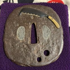 Japanese Antique Tsuba of Katana Samurai Sword Guard Iron Rare Design 62-C61