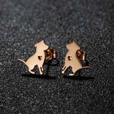 Dog Stud Rose Gold Earrings with Heart, Dog Love Pet, Great Gift, Animal Lover