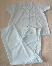 Vintage Carole Pajama Set-Short Sl Top /Long Bottoms. NIP, 1X, Poly/Cotton, Aqua