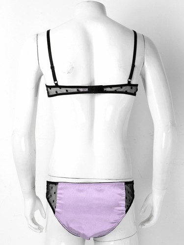 Herren Sissy Satin Dessous Set durchsichtig Netz BH Top Slips Tanga Unterwäsche Nachtwäsche - Bild 30 von 30