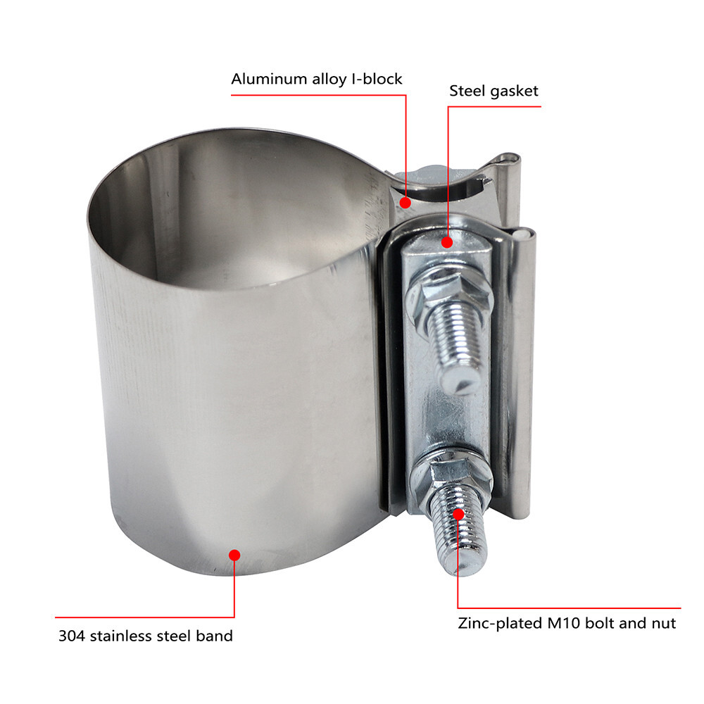 EYNDA Exhaust Parts 4-Piece 2.5 Inch T304 Stainless Steel Exhaust Clamps Butt Joint Band - Foto 2