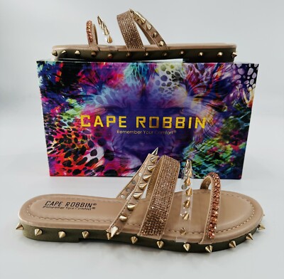 Sandals Cape Robbin Studded Xtreme Slides Size 8 Nude Punk Gothic Spike Edgy NEW