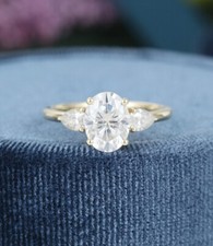 1.25Ct Oval Cut Diamond Classic Three Stone Engagement Ring 14K Yellow Gold Over