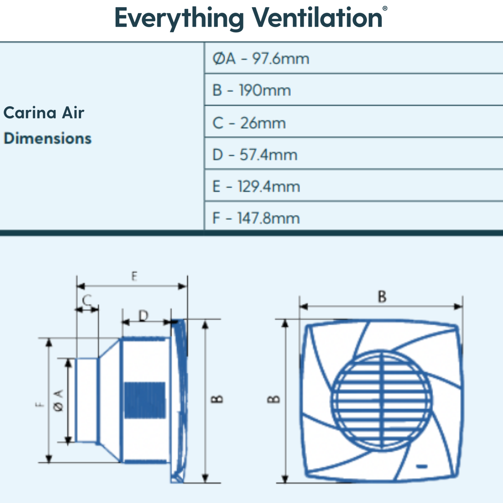 Bathroom Extractor Fan 100mm Backdraft Shutters Wall or Ceiling