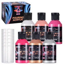 OPHIR 6x Water-Based High Flow Pouring Acrylic Paint Set Pre-Mixed 100ML/Bottle