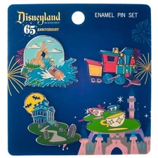 Disneyland 65th Anniv Pin Set Splash Mt. Mad Teacups Rail Road Haunted Mansion