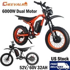 Electric Dirt Bike 6000W 52V/60V 32AH 60KMH E-Mountain Bike 20'' E-Motorcycle US