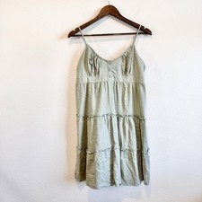 Love Tree Cottagecore Linen Tiered Dress Sage Boho Prairie Babydoll Midi Large