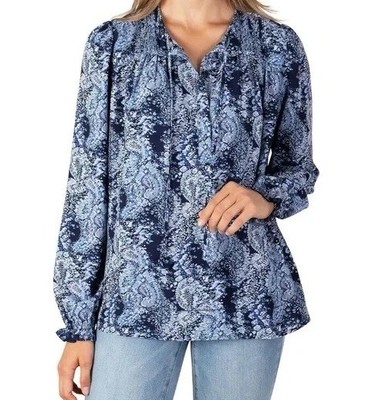 JOIE Shirt Womens Medium Blue Paisley Floral Flowy Quiet Luxury Capsule Wardrobe