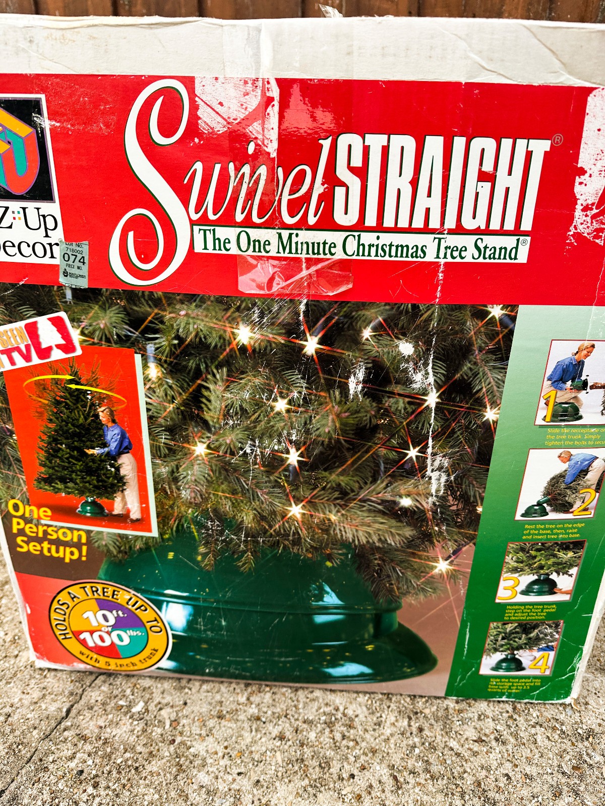 Vtg 90s Swivel Straight XTS3 The One Minute Christmas Tree Stand 10' 100lb w Box