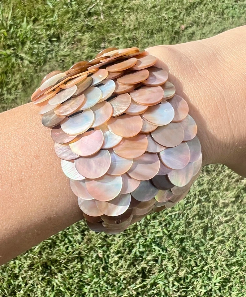 Brazalete Madreperla Concha Brazalete Ancho Elástico Boho Joyería 7" Foto 2 de 3