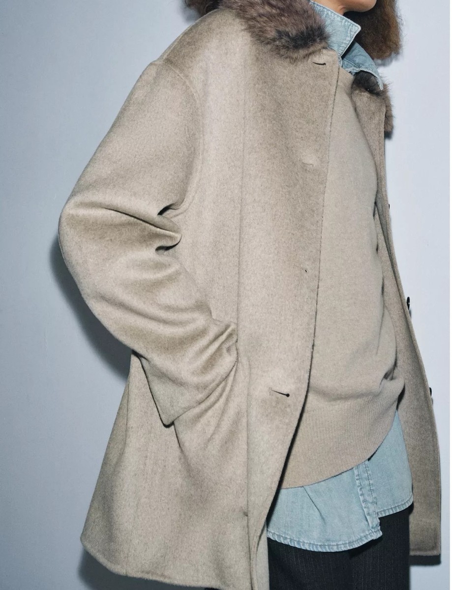 ZARA WOOL COAT WITH FAUX FUR COLLAR ZW CAMEL NEW XS-XL FW25/26 REF