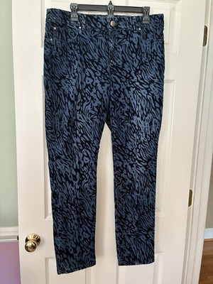 CHICO'S PLATINUM NAVY FLOCKED ANIMAL PRINT JEANS, SIZE 2