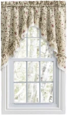 Kitchen Collection Cherries Ruffled Swag Curtains, Natural, 58.00" X 36.00"