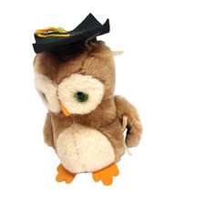 Vtg Graduation Wise Owl Plush Hat & Diploma Stuffed Toy R Dakin 1975 Husk Pellet