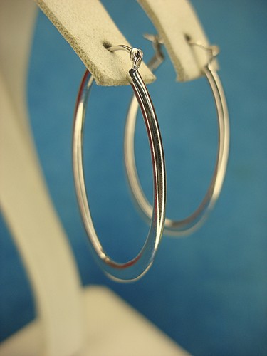 STERLING SILVER ELONGATED SOLID HOOP EARRINGS