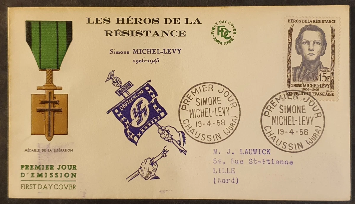 Enveloppe Premier Jour France Yvert 1159 - Résistance Michel-Levy 15F Chaussin Jura 1958