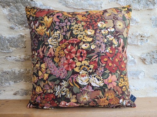 Liberty Cottage Garden Kissenbezug Baumwolle Braun & Orang Samtstoff Vintage