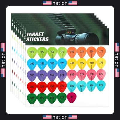 Color-Coded Turret Stickers - 8 Sheets for 100-1000 Yard Range Markers
