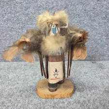 Vintage Kachina Doll Indigenous Art Mexico 7.5" Carved Wood Feathers Folk