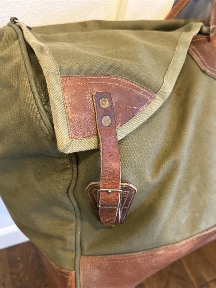 Bolsa de viagem XL vintage Gokey Company lona e couro Carryall 28 x 14 x 14 - Imagem 4 de 4