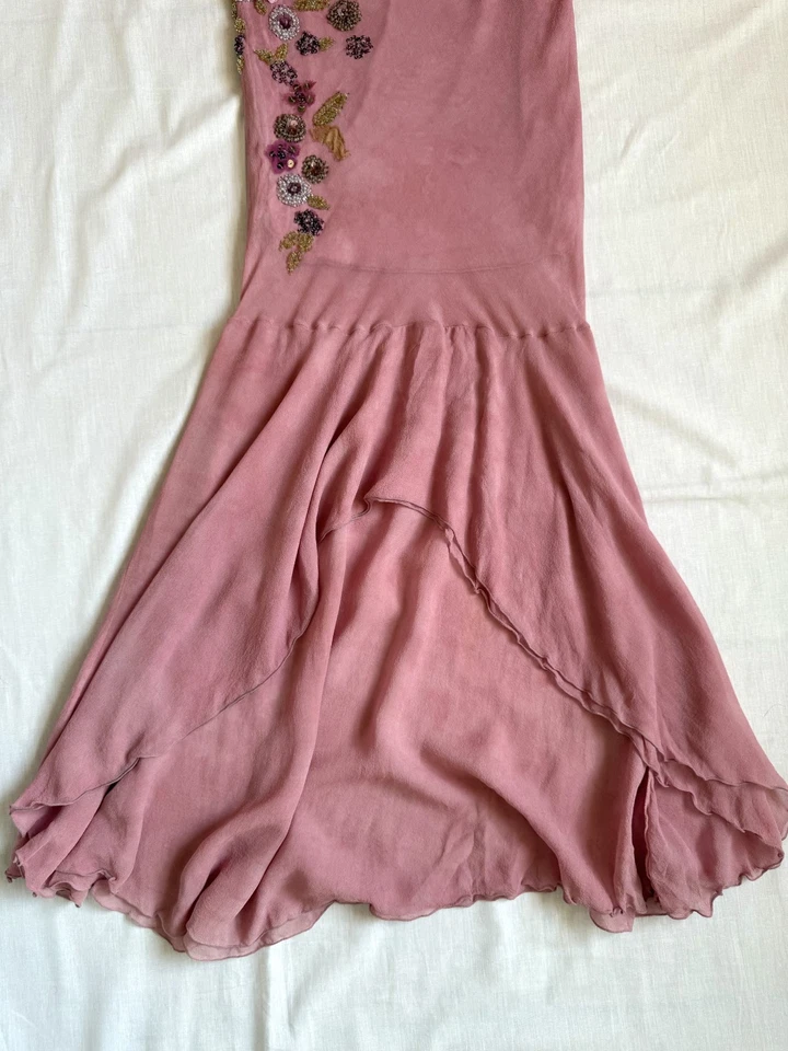 Italian Silk Pink Floral Embellished Fishtail Skirt S - Image 2 of 4