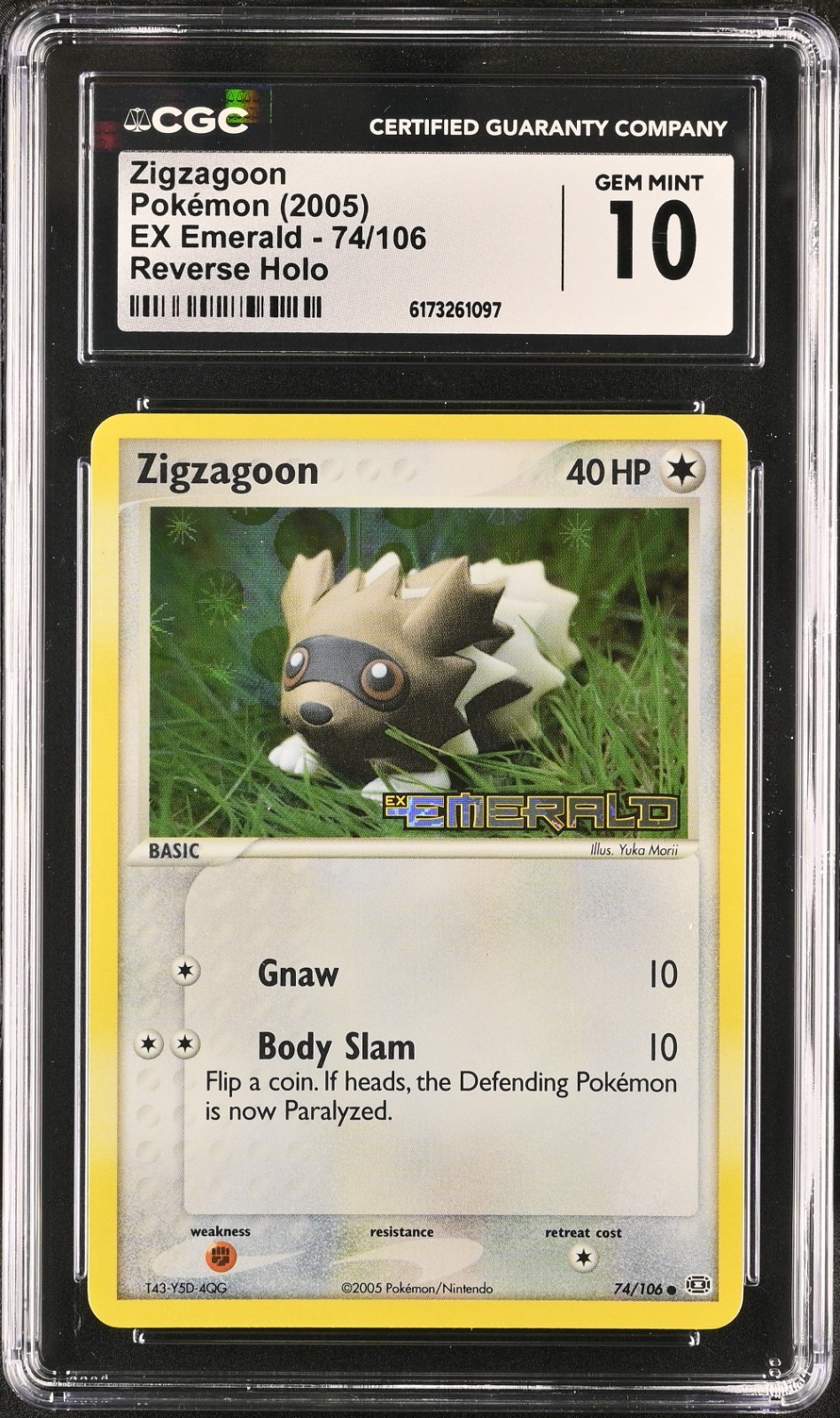 CGC 10 GEM MINT Zigzagoon EX Emerald 74/106 Reverse Holo Stamped Pokemon Card