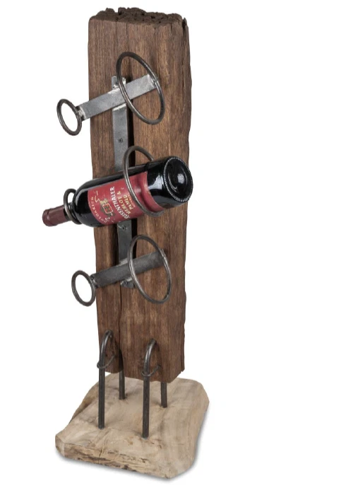 Design Weinregal Flaschenständer für 3 Flaschen 30x75cm massiv Teak NEU UNIKAT - Bild 1 von 1