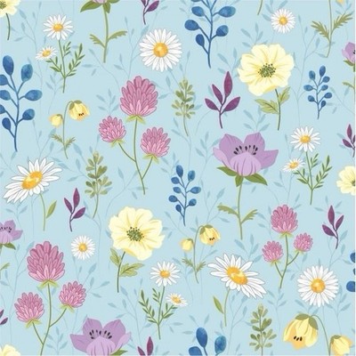 Fat Quarter Nutex Bienenkönigin Blumenwiese Garten Blätter blau 100% Baumwollstoff