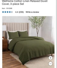 New Welhome Welspun 3pc Duvet Cover Set Full Queen F Q Linen Cotton Blend Olive