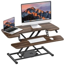 FlexiSpot 35" Walnut Home Office Desk Riser Adjustable Standing Desk Converter