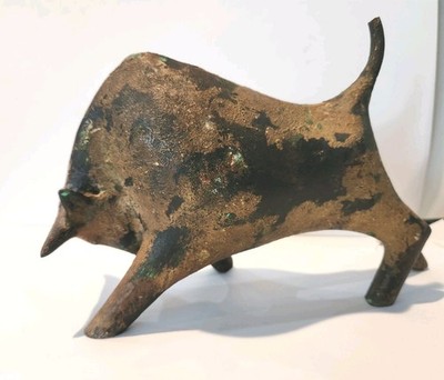 Vintage Miyazawa Kanae Brutalist Fighting Bull Iron Sculpture MCM Japanese