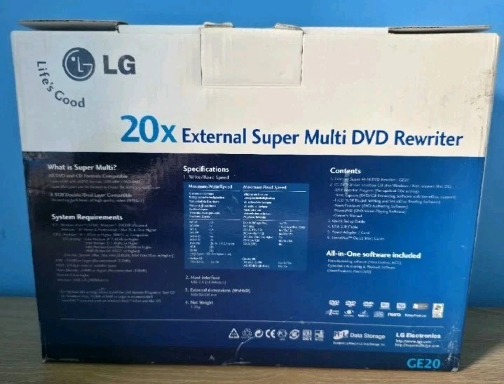LG GE20 NU10 20x External Super Multi CD/ DVD +-R/RW Rewriter Drive Backup VGC. - Image 2 of 2