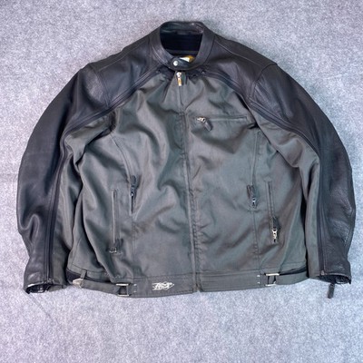 Power Trip Jacket Mens 2XL Black Leather Textile Motorcycle Biker Riding Armor