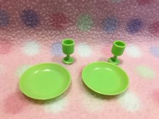 Barbie Doll Dollhouse Kitchen Dinner Plates Drink ware Accessory 4 Set Mattel