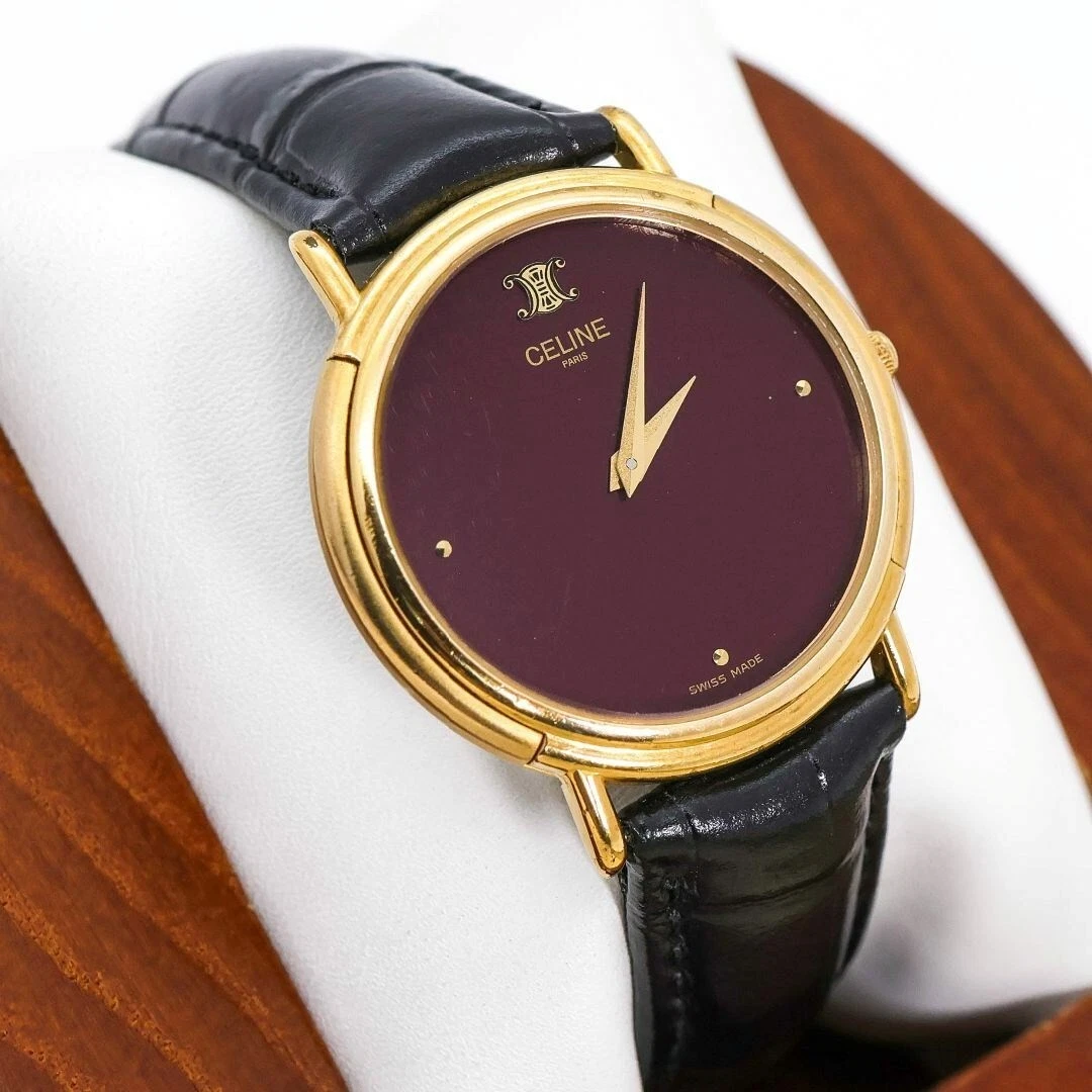 Orologio Celine Donna Gioielli Annulla Vino Antico Rosso Tondo Pelle 1115 Edizione Limitata