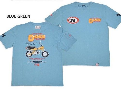 Dogs KAMINARI Blue Green Short Sleeve T-Shirt M Size