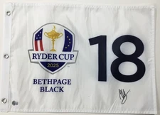Matt Wallace 2025 Ryder Cup Bethpage Black 18 Signed Pin Flag Beckett BT18829