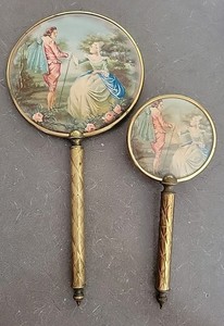 Victorian Mirror & Brush Set With Brass Handles